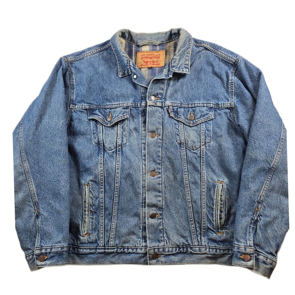 Vintage Levi's Denim Trucker Jacket Mens XL Blue Flannel Lined Heavyweight 90s